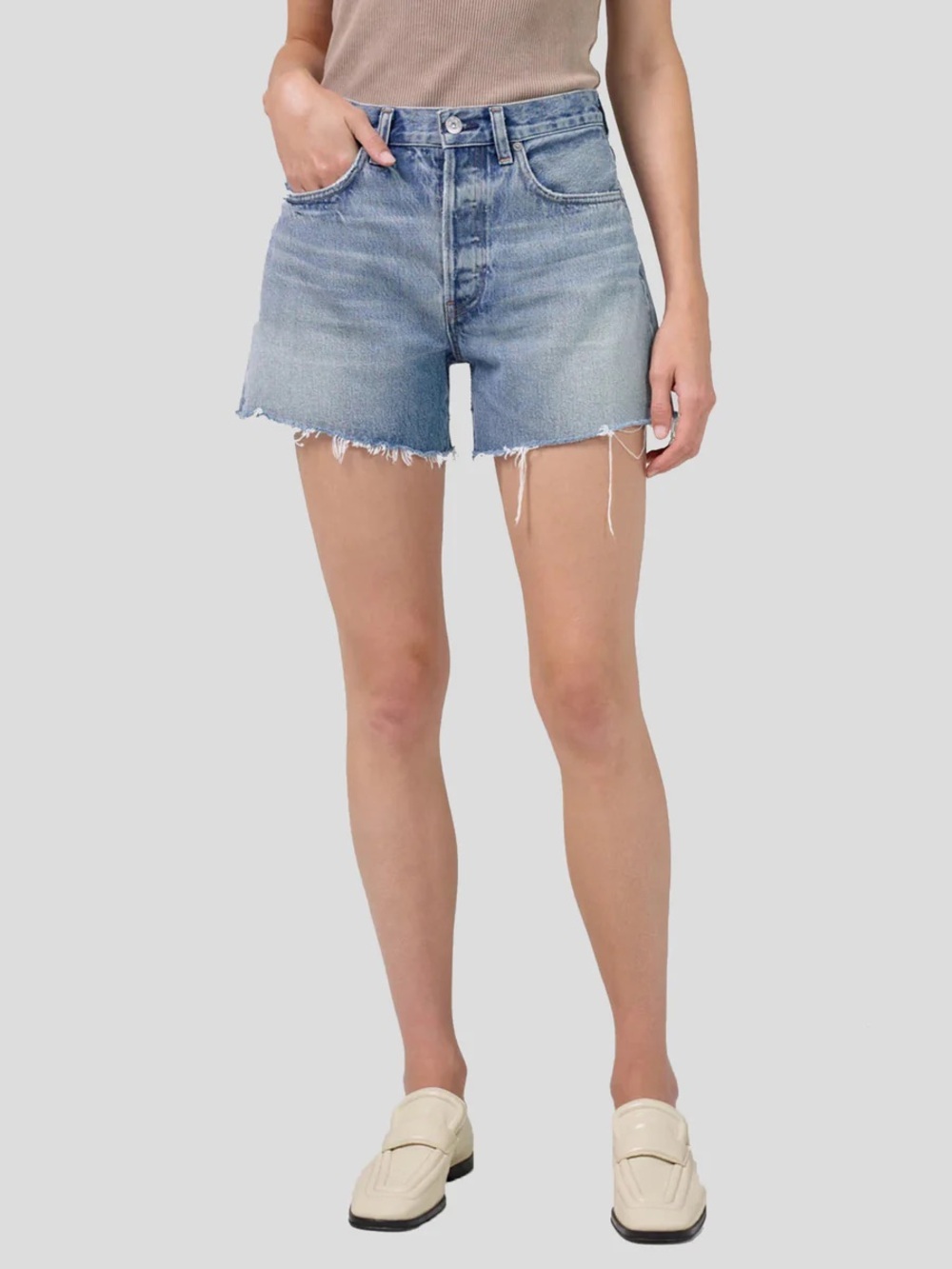 Citizens of Humanity Blue Denim Annabelle Long raw hem Shorts size 26 cotton